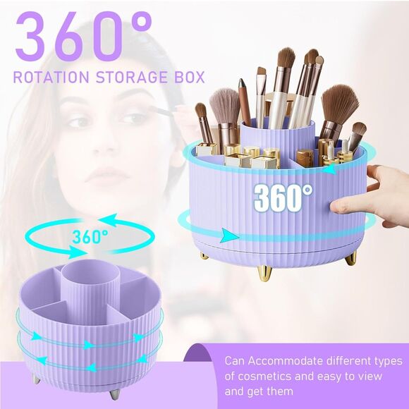Diesisa 5 Slot Make up Brushes Purple Cup 360° Rotating Makeup Brush Holder - Picture 5 of 5